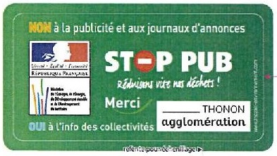 autocollant stop pub ou acheter Thonon Agglomération